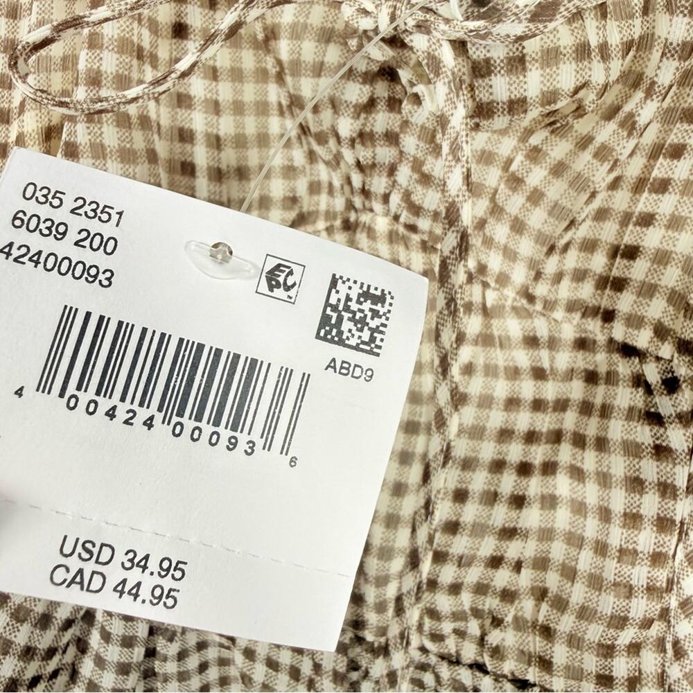 NWT American Eagle Brown White Plaid Should Tie Chiffon Babydoll Top Large - Picture 10 of 12